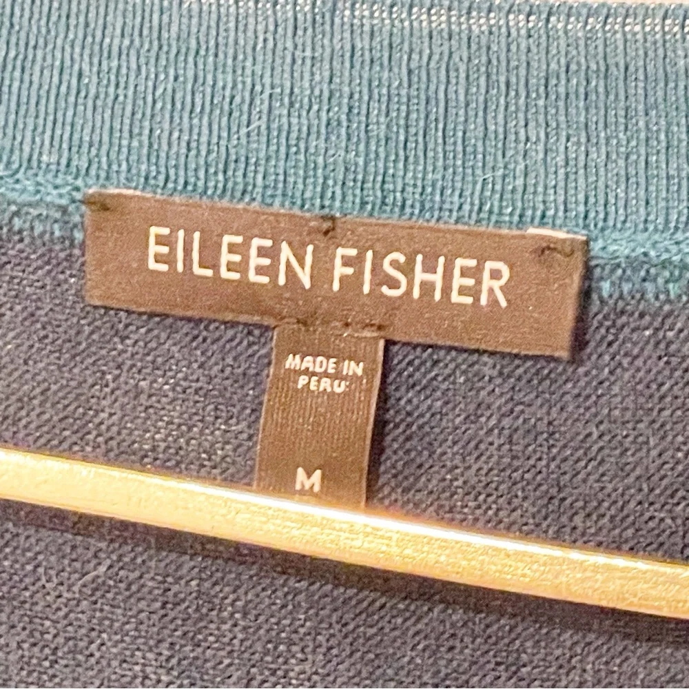 EILEEN FISHER Medium Arctic Green Blue Royal Alpaca Colorblock‎ High Low Sweater
